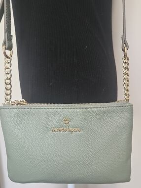 Nanette Lepore Sage Green Pebbled Leather Crossbody with Gold Chain